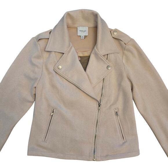 Gilli Faux Suede Moto Floral Embroidered Cream Jacket  Size M - Picture 3 of 10